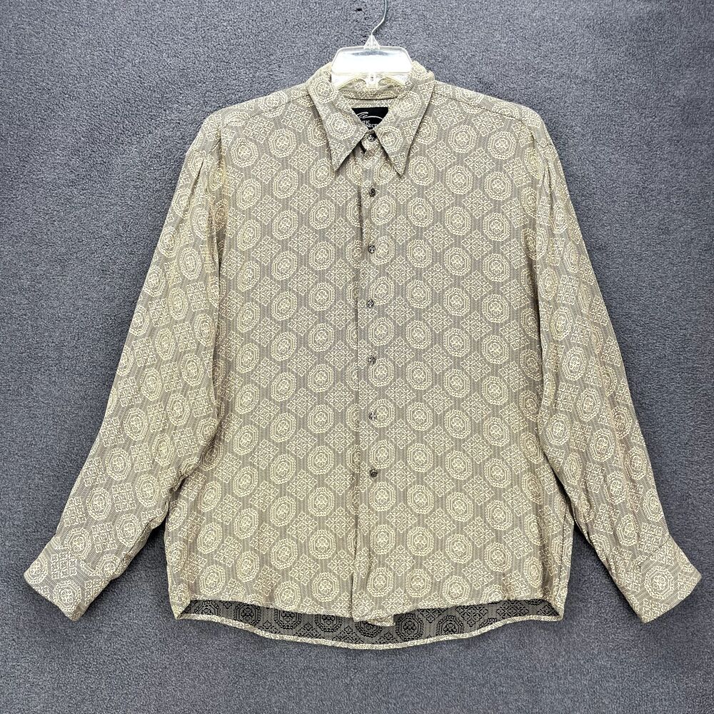 Vintage Atlantic Connection Button Up Shirt Men Large Retro Abstract Long Sleeve